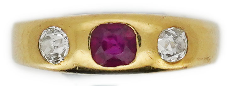 A ruby and diamond three-stone ring, early 20th century